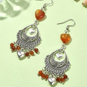 NWOT Natural Red Agate & Hearts Drop Dangle Chandelier Boho Gypsy Earrings 2/$20